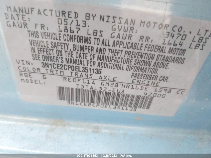 2014 NISSAN VERSA NOTE SV - 3N1CE2CP0EL351135