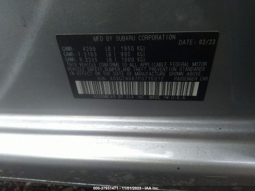 VIN 4S3GTAV67P3715312 2023 SUBARU IMPREZA PREMIUM