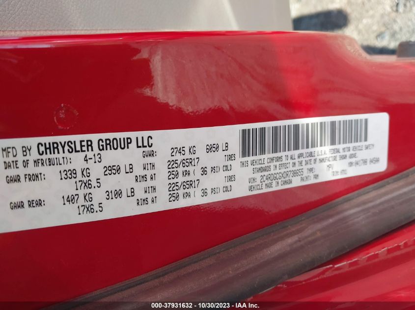 2013 DODGE GRAND CARAVAN SXT - 2C4RDGCGXDR738655