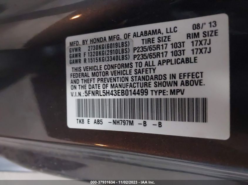 2014 HONDA ODYSSEY EX - 5FNRL5H43EB014499