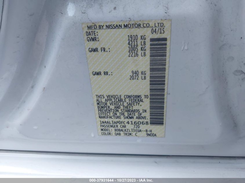 2015 NISSAN ALTIMA 2.5 SV - 1N4AL3AP0FC416068