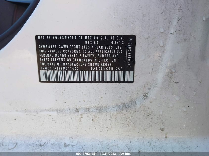 2014 VOLKSWAGEN JETTA SEDAN HYBRID SE 3VW637AJ2EM211400