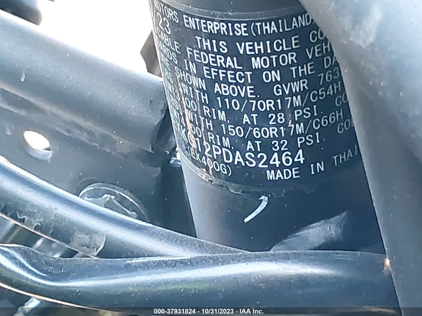 VIN JKAEXKG12PDAS2464 2023 KAWASAKI EX400