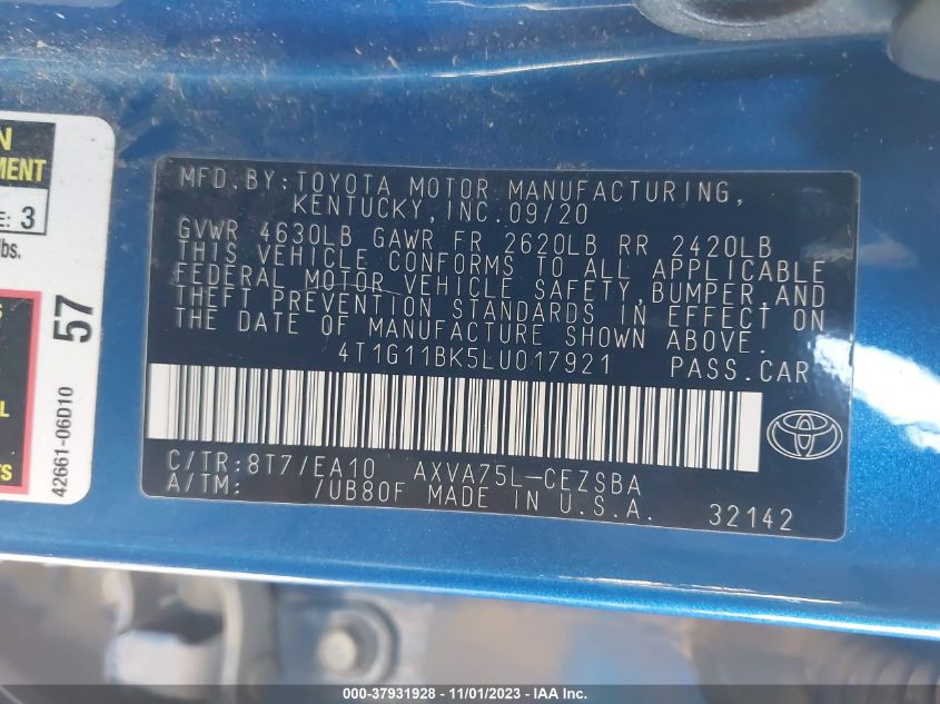 2020 TOYOTA CAMRY SE - 4T1G11BK5LU017921