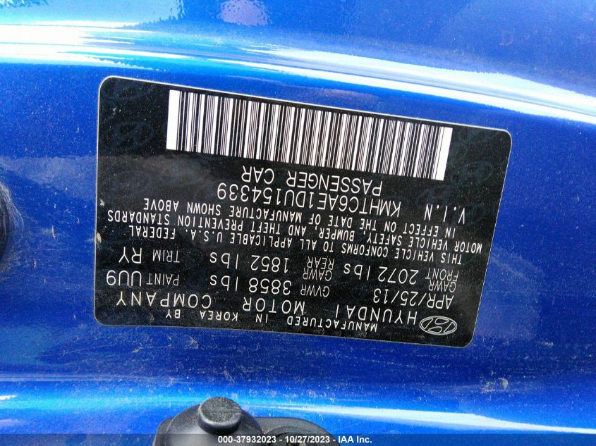 2013 HYUNDAI VELOSTER TURBO W/BLACK INT - KMHTC6AE1DU154339