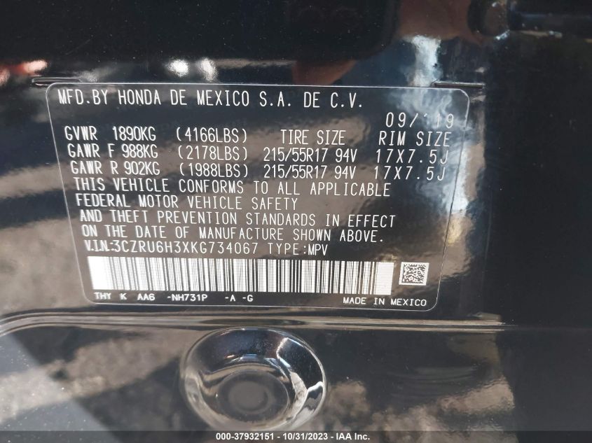 2019 HONDA HR-V LX - 3CZRU6H3XKG734067