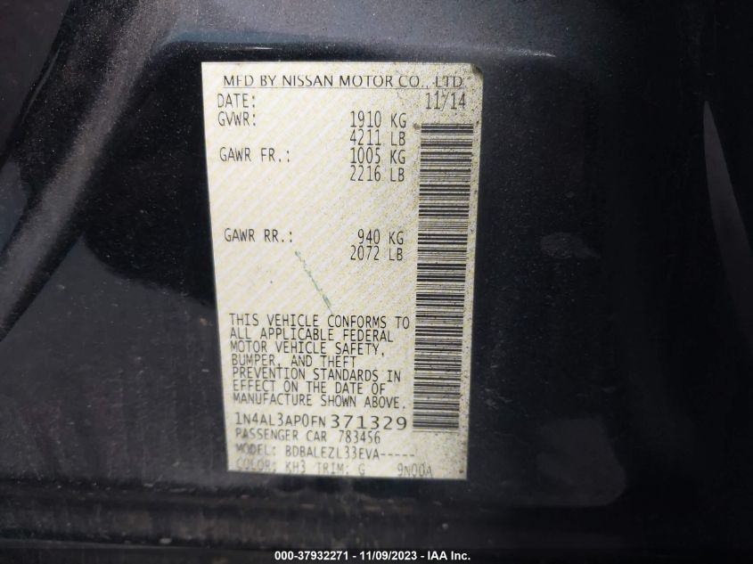 2015 NISSAN ALTIMA 2.5 S - 1N4AL3AP0FN371329