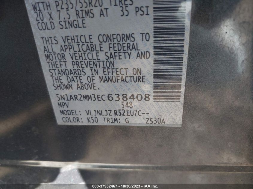 2014 NISSAN PATHFINDER S/SV/SL/PLATINUM - 5N1AR2MM3EC638408