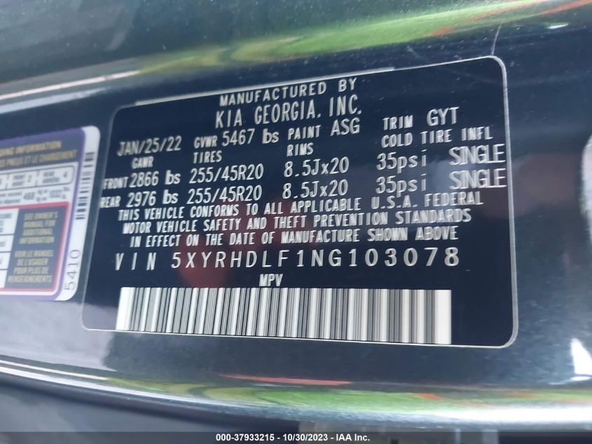 2022 KIA SORENTO X-LINE EX - 5XYRHDLF1NG103078