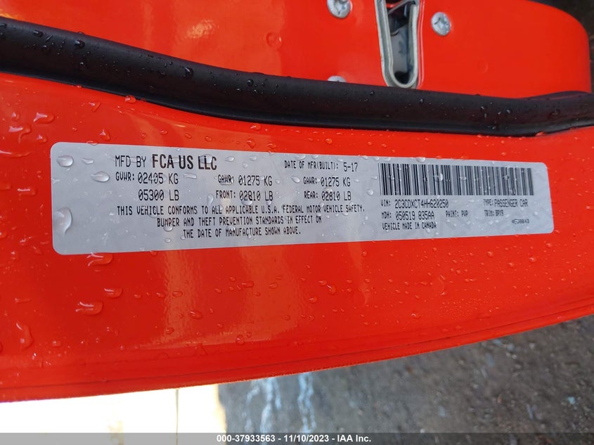 VIN 2C3CDXET8HH620250 2017 DODGE CHARGER