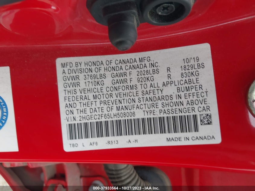 VIN 2HGFC2F65LH508006 2020 HONDA CIVIC SEDAN LX