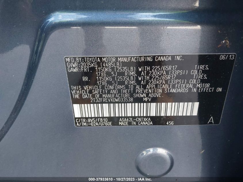 2013 TOYOTA RAV4 LE - 2T3ZFREVXDW033538