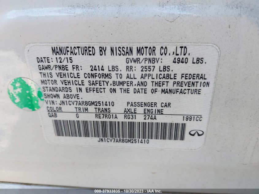 JN1CV7AR8GM251410 | 2016 INFINITI Q50