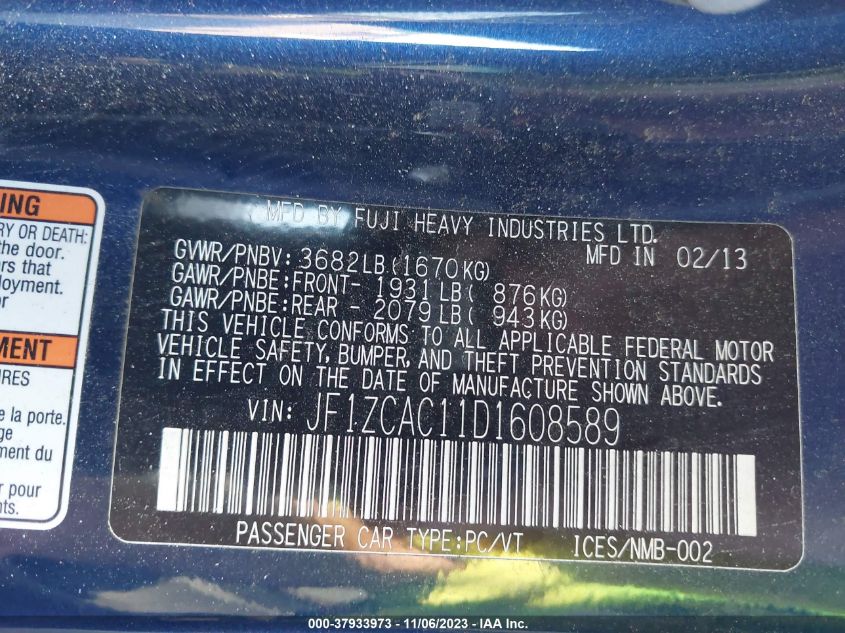 2013 SUBARU BRZ LIMITED - JF1ZCAC11D1608589