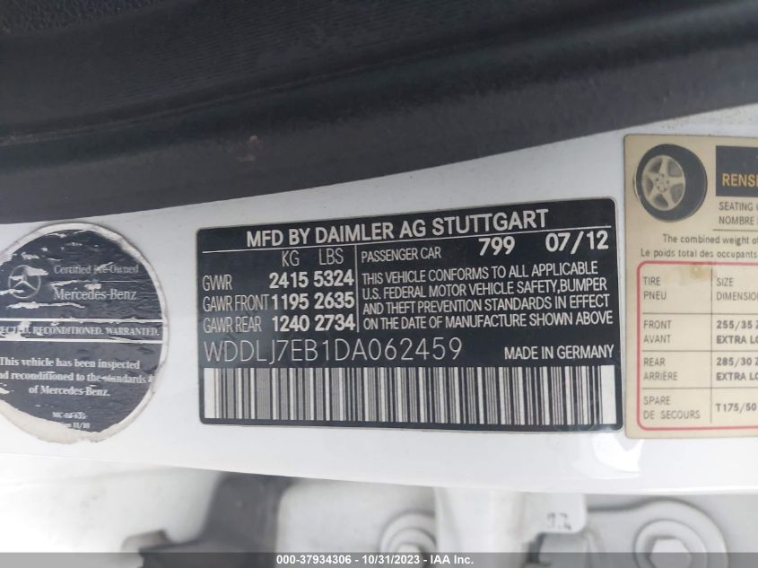 2013 MERCEDES-BENZ CLS 63 AMG WDDLJ7EB1DA062459