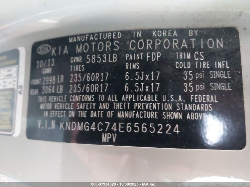 2014 KIA SEDONA LX - KNDMG4C74E6565224