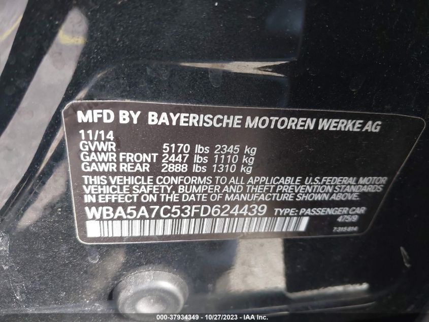 2015 BMW 5 SERIES 528I XDRIVE WBA5A7C53FD624439