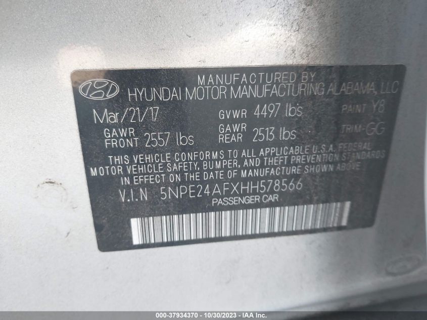 2017 HYUNDAI SONATA 2.4L - 5NPE24AFXHH578566