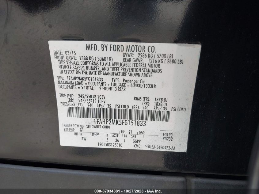2015 FORD POLICE INTERCEPTOR - 1FAHP2MK5FG151833