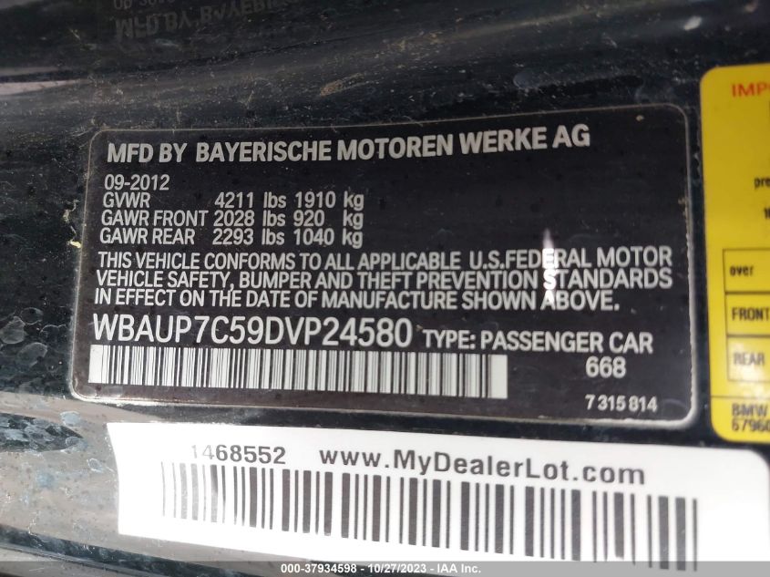 2013 BMW 128I WBAUP7C59DVP24580