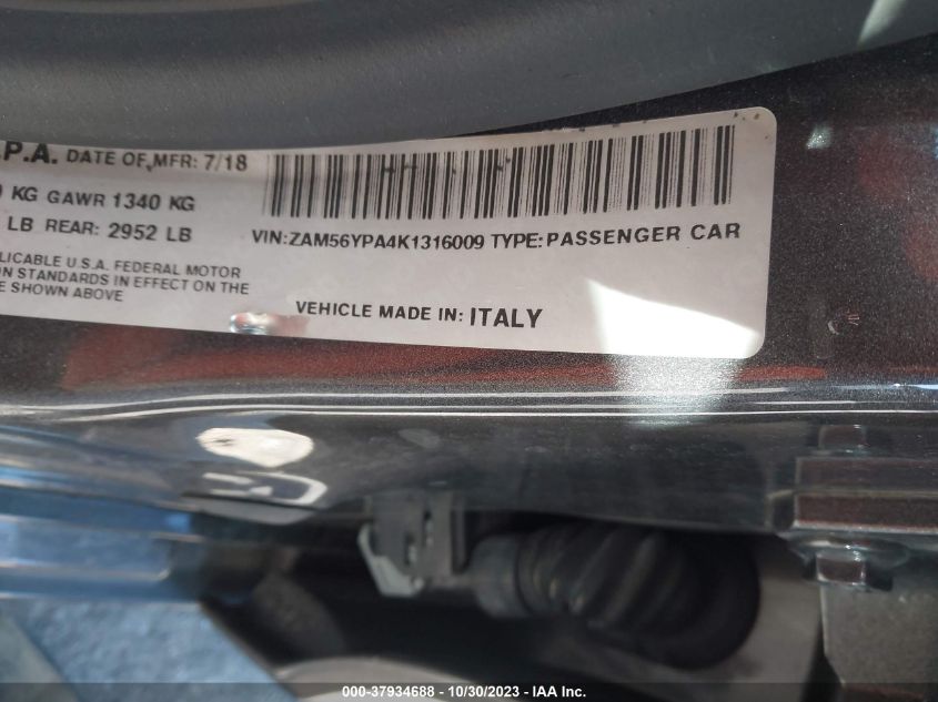 2019 MASERATI QUATTROPORTE S ZAM56YPA4K1316009