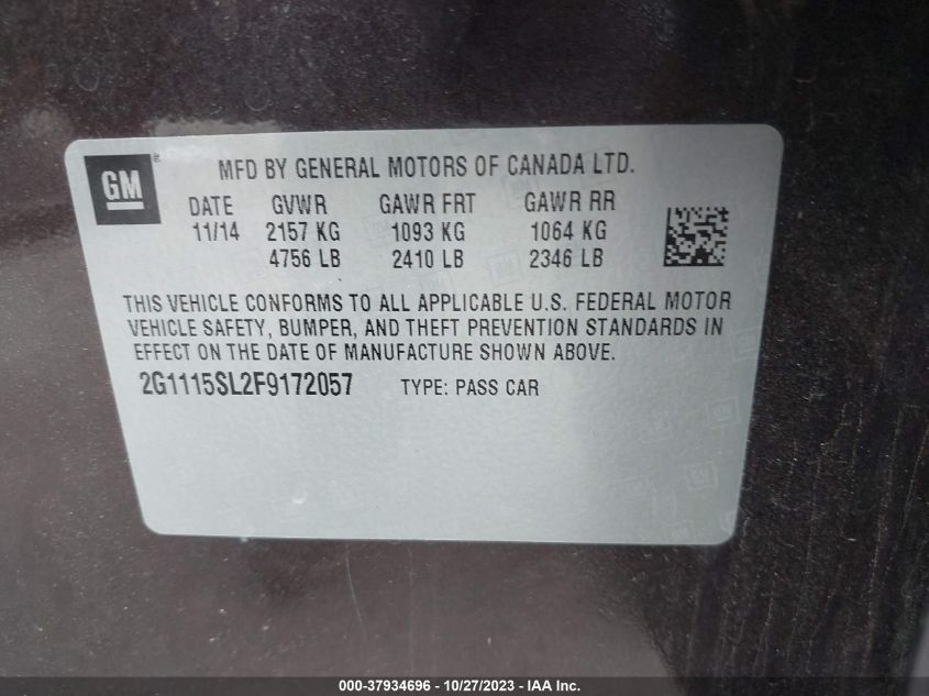 2015 CHEVROLET IMPALA LT - 2G1115SL2F9172057