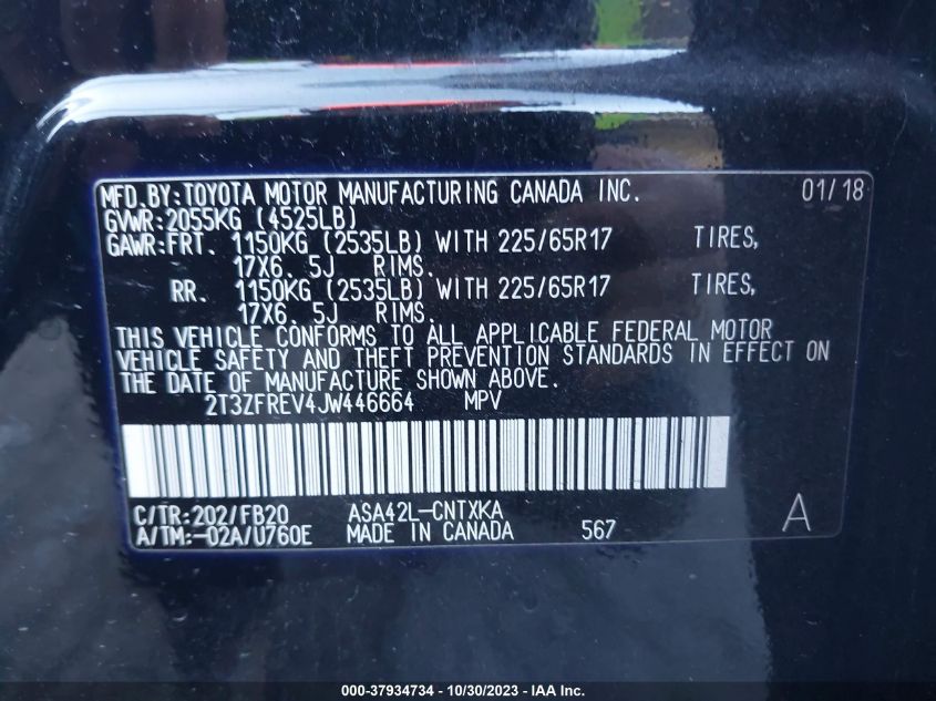 2018 TOYOTA RAV4 LE - 2T3ZFREV4JW446664