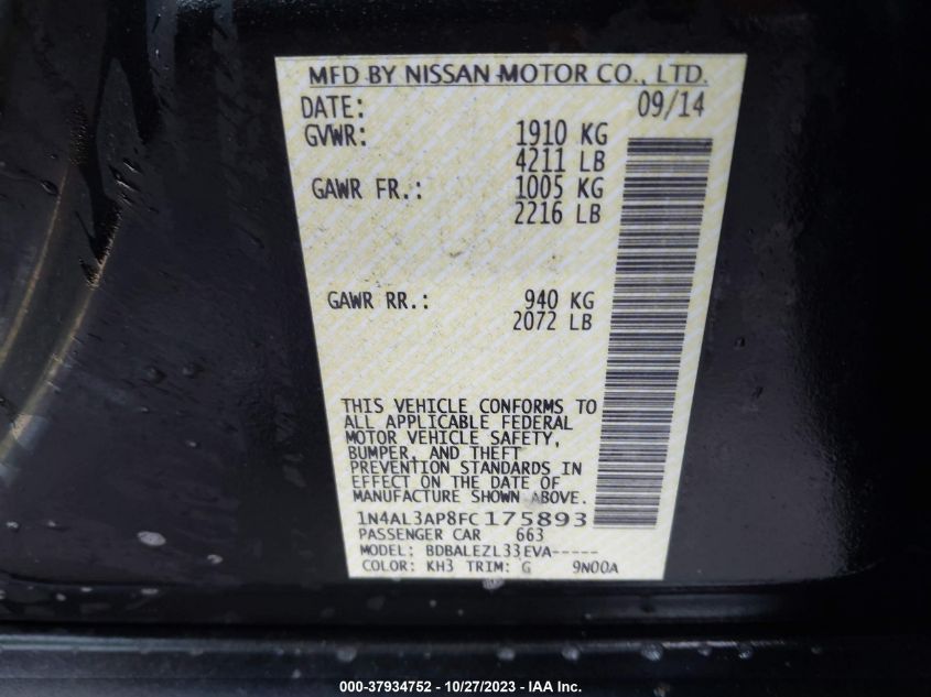 2015 NISSAN ALTIMA 2.5 S - 1N4AL3AP8FC175893
