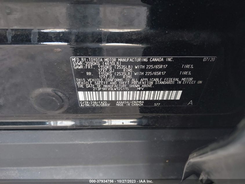 2020 TOYOTA RAV4 XLE - 2T3P1RFV0LW125115