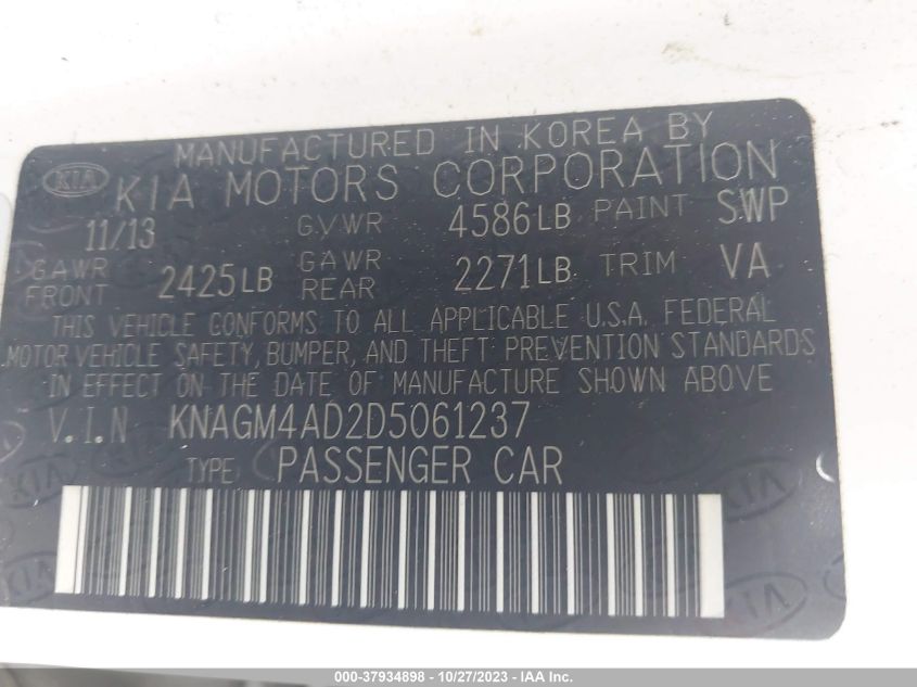 2013 KIA OPTIMA HYBRID LX - KNAGM4AD2D5061237