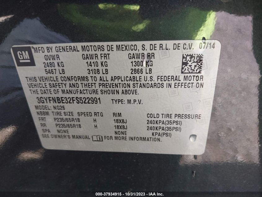 2015 CADILLAC SRX LUXURY COLLECTION - 3GYFNBE32FS522991