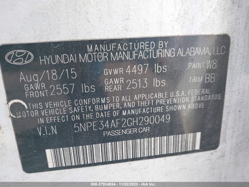 2016 HYUNDAI SONATA HYBRID - 5NPE34A12GH290049