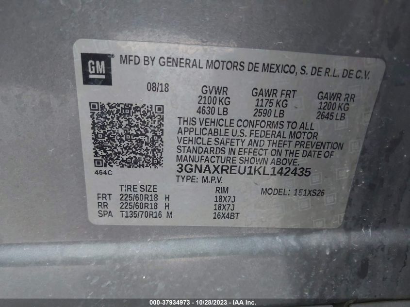 2019 CHEVROLET EQUINOX PREMIER - 3GNAXREU1KL142435