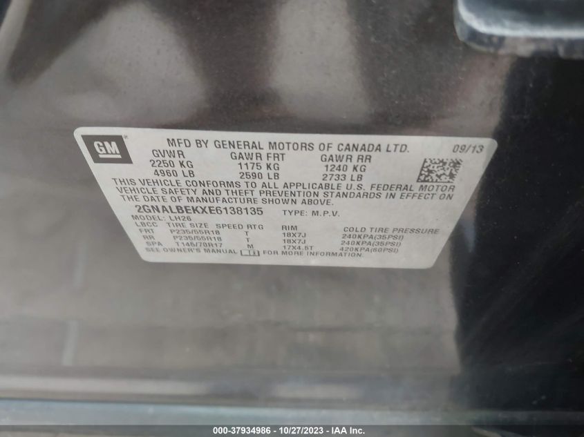 2014 CHEVROLET EQUINOX LT - 2GNALBEKXE6138135