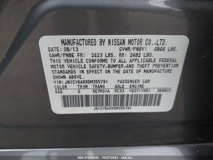 2013 INFINITI G37X - JN1CV6ARXDM355791