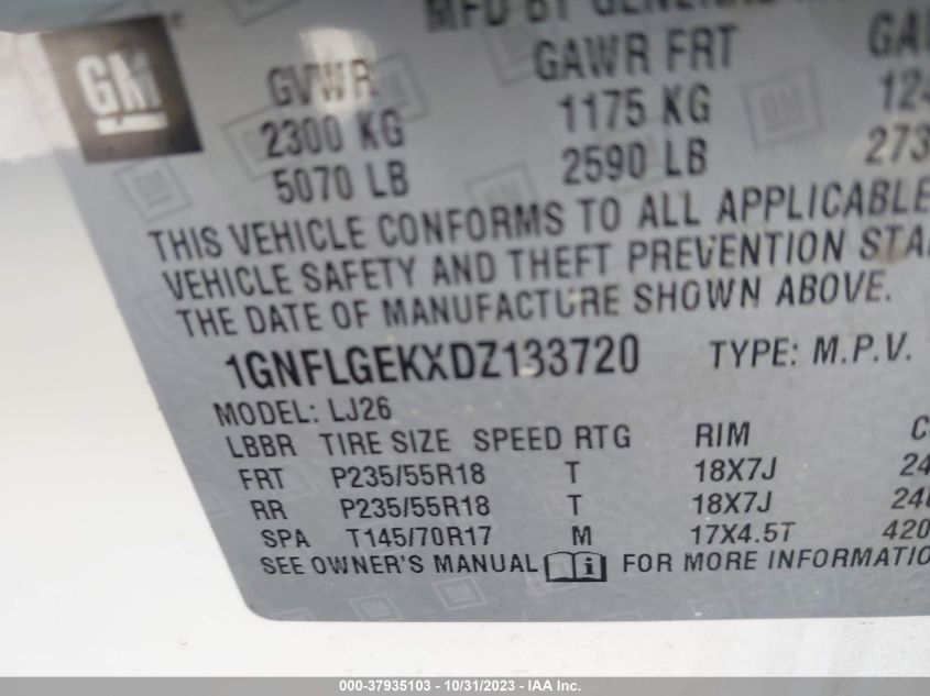 2013 CHEVROLET EQUINOX LTZ - 1GNFLGEKXDZ133720