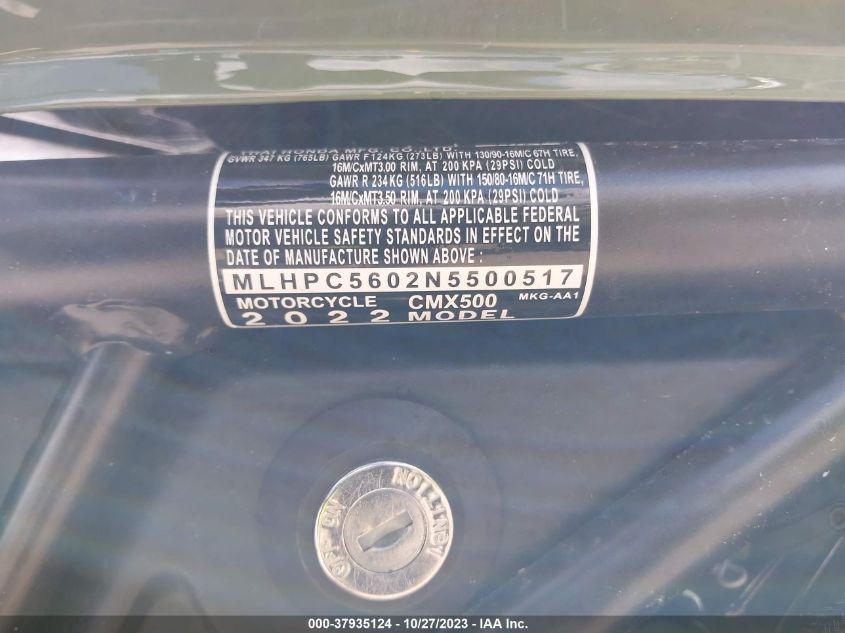 2022 HONDA CMX500 MLHPC5602N5500517
