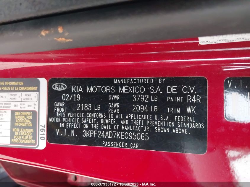2019 KIA FORTE FE/LX/LXS - 3KPF24AD7KE095065