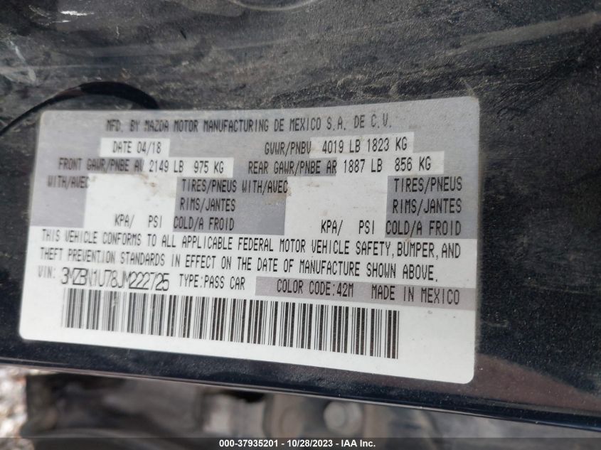 2018 MAZDA MAZDA3 4-DOOR SPORT - 3MZBN1U78JM222725
