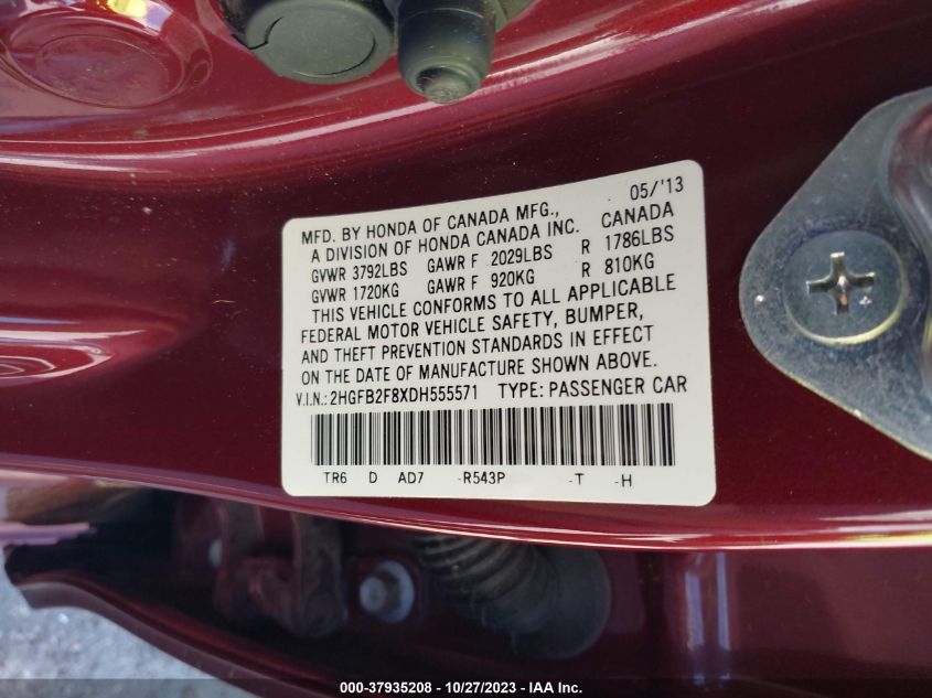 2013 HONDA CIVIC EX - 2HGFB2F8XDH555571