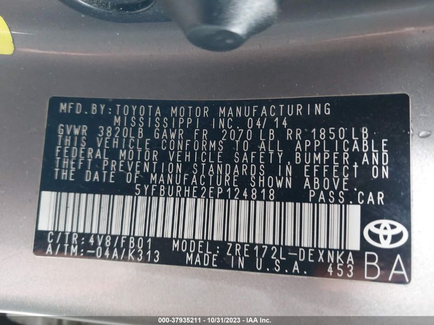 2014 TOYOTA COROLLA L/LE/S/S PLUS/LE PLUS - 5YFBURHE2EP124818