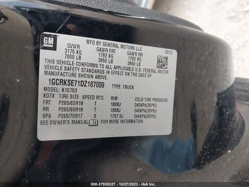 2013 CHEVROLET SILVERADO 1500 LT - 1GCRKSE71DZ187009