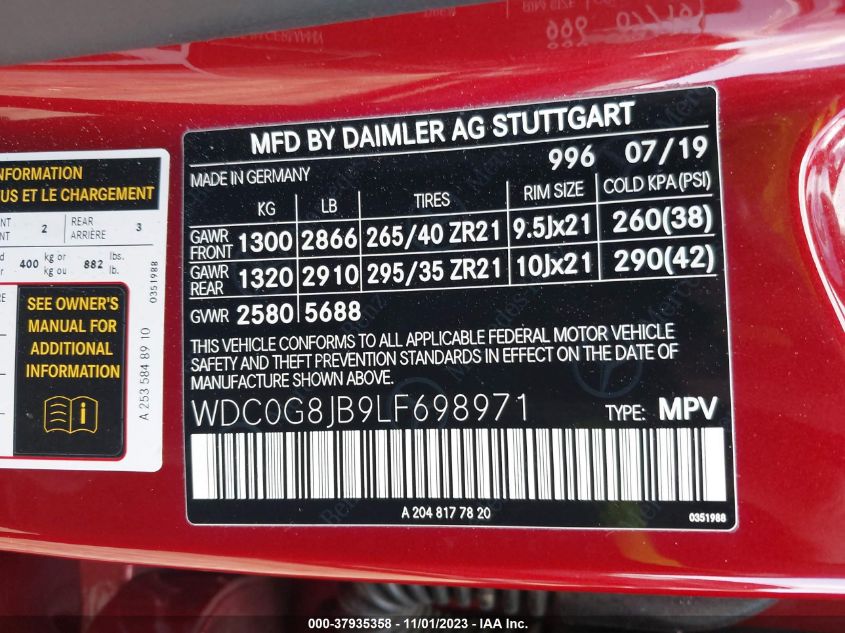2020 MERCEDES-BENZ AMG GLC 63 4MATIC - WDC0G8JB9LF698971