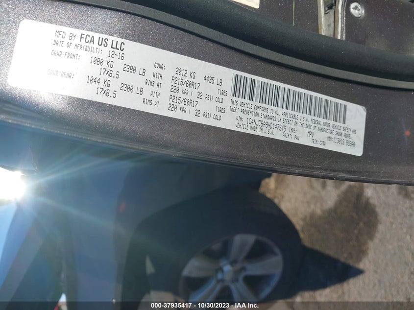 VIN 1C4NJCBA9HD147545 2017 JEEP COMPASS SPORT