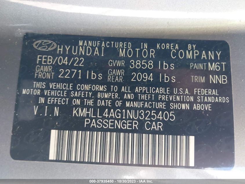 2022 HYUNDAI ELANTRA SE - KMHLL4AG1NU325405