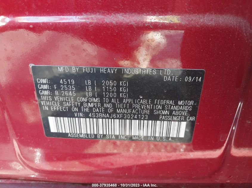 2015 SUBARU LEGACY 2.5I LIMITED - 4S3BNAJ6XF3024123
