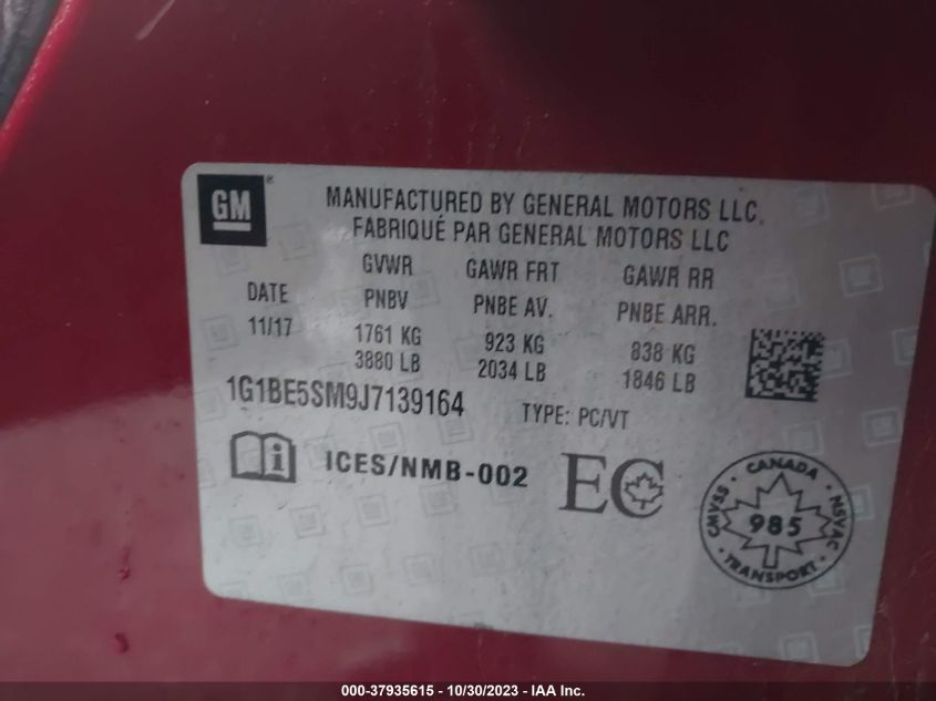2018 CHEVROLET CRUZE LT - 1G1BE5SM9J7139164