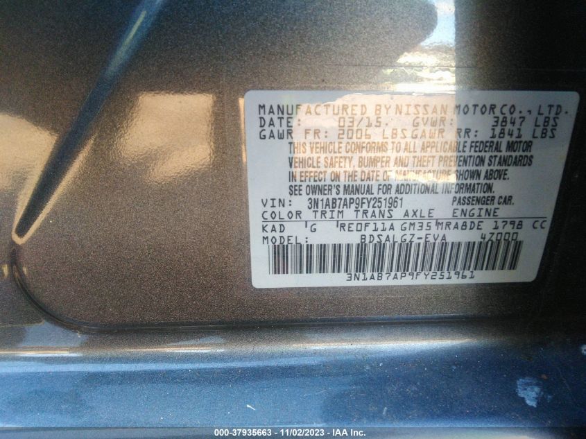 2015 NISSAN SENTRA SL - 3N1AB7AP9FY251961