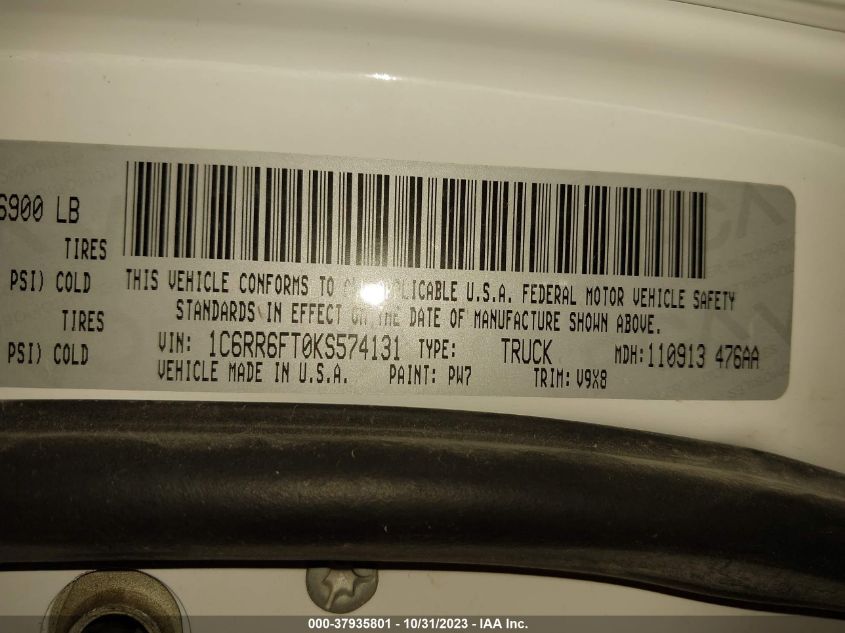 2019 RAM 1500 CLASSIC TRADESMAN - 1C6RR6FT0KS574131