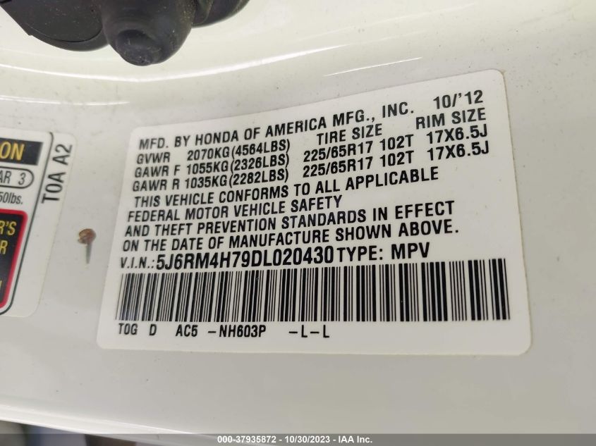 2013 HONDA CR-V EXL - 5J6RM4H79DL020430